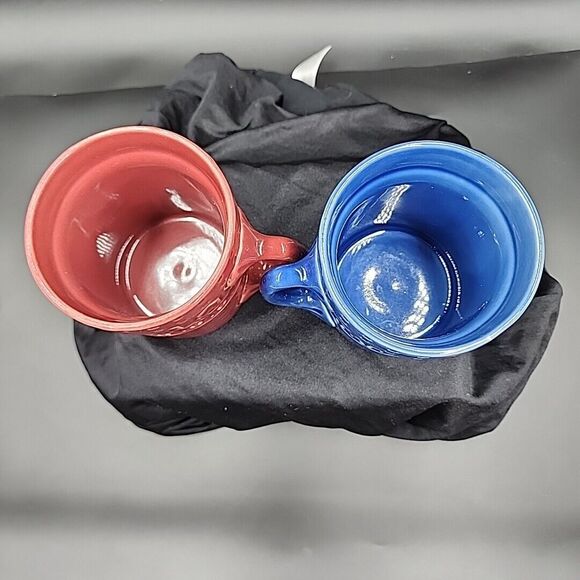 At Home International Heart House mugs Set of 2 Cranberry & Cobalt Blue 12-14 oz - Picture 6 of 9